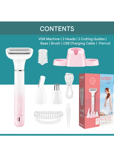 3-in-1 Professional Lady Shaver Set, IPX5 Waterproof, USB Type-C, Body, Face &amp; Eyebrows Trimmer V-611