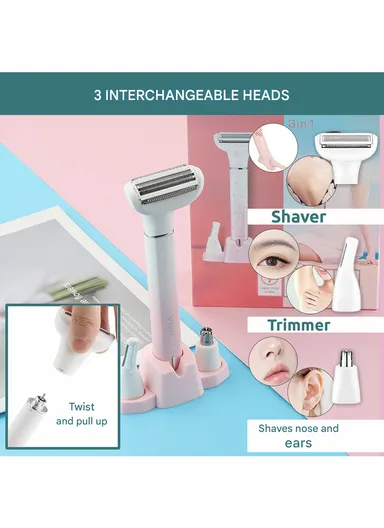 3-in-1 Professional Lady Shaver Set, IPX5 Waterproof, USB Type-C, Body, Face &amp; Eyebrows Trimmer V-611