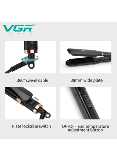 70W Professional Hair Straightener with 38mm Wide Ceramic Plates, 200°C Max Temp &amp; Digital LED Display V-519S