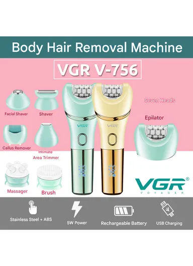 7-in-1 Professional Lady Care Set, IPX7 Waterproof Body Groomer with Callus Remover V-756