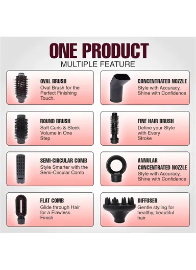 8-in-1 Hot Air Brush, Multi-Functional Styling Set with Powerful 1000–1100W V-488 - Purple