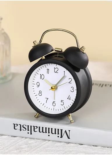 Metal Twin-Bell Alarm Clock with Silent Ticking Movement &amp; Loud Wake-Up Ring – Black
