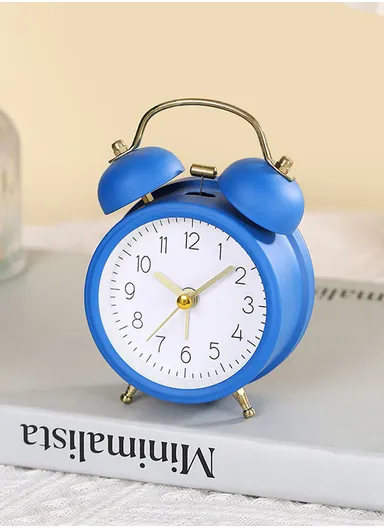 Metal Twin-Bell Alarm Clock with Silent Ticking Movement &amp; Loud Wake-Up Ring – Blue