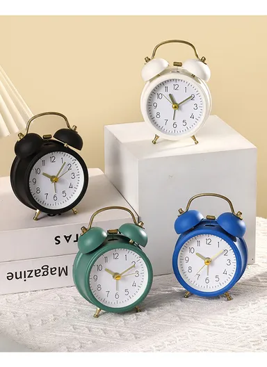 Metal Twin-Bell Alarm Clock with Silent Ticking Movement &amp; Loud Wake-Up Ring – Blue