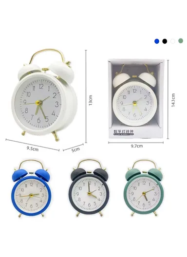 Metal Twin-Bell Alarm Clock with Silent Ticking Movement &amp; Loud Wake-Up Ring – Blue