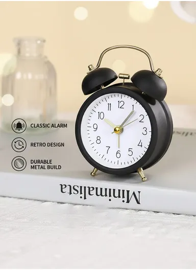 Metal Twin-Bell Alarm Clock with Silent Ticking Movement &amp; Loud Wake-Up Ring – Blue