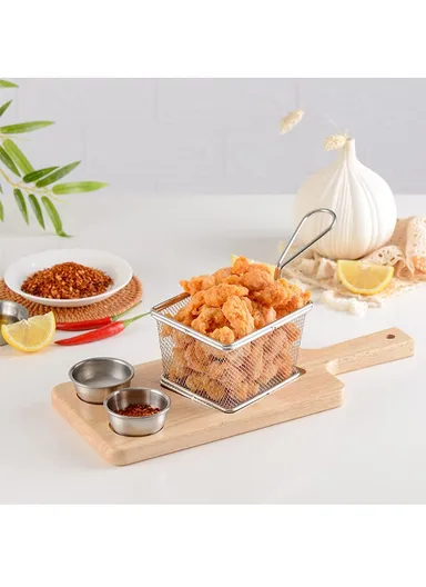 Wood Hanging Basket Tablescape &amp; Stainless Steel Fries Basket 