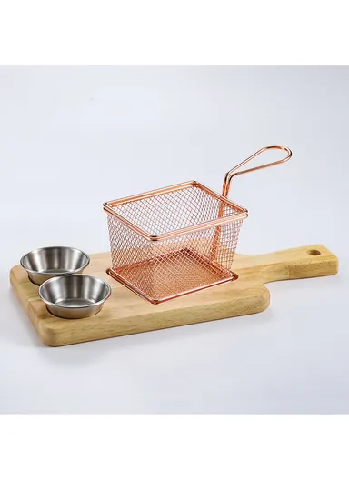 Wood Hanging Basket Tablescape &amp; Stainless Steel Fries Basket 