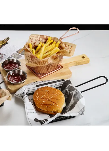 Wood Hanging Basket Tablescape &amp; Stainless Steel Fries Basket 