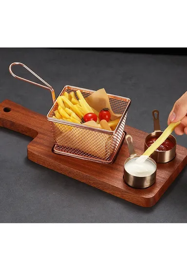 Wood Hanging Basket Tablescape &amp; Stainless Steel Fries Basket 