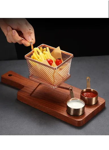 Wood Hanging Basket Tablescape &amp; Stainless Steel Fries Basket 