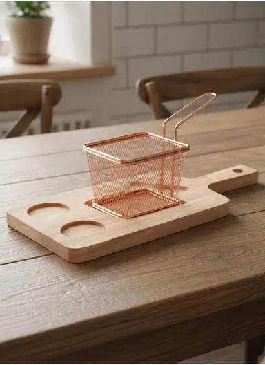 Wood Hanging Basket Tablescape &amp; Stainless Steel Fries Basket 