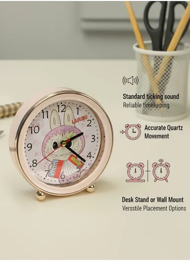 Cartoon Labubu Alarm Clock with Clear Ticking Movement &amp; Loud Wake-Up Ring – White
