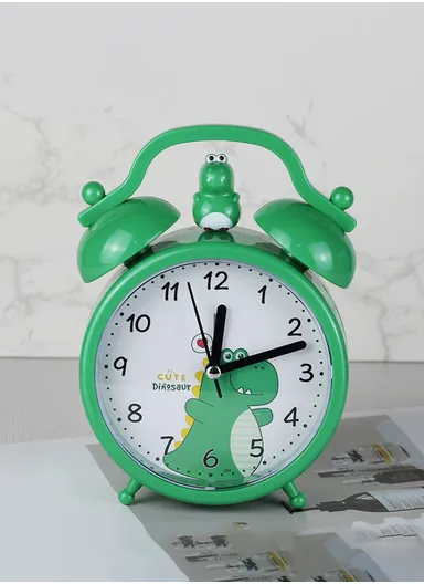 Cute Dinosaur Alarm Clock with Clear Ticking Movement, Simple Switch-Off, Battery Operated &amp; Non-Snooze Kids Alarm TX294 - Green