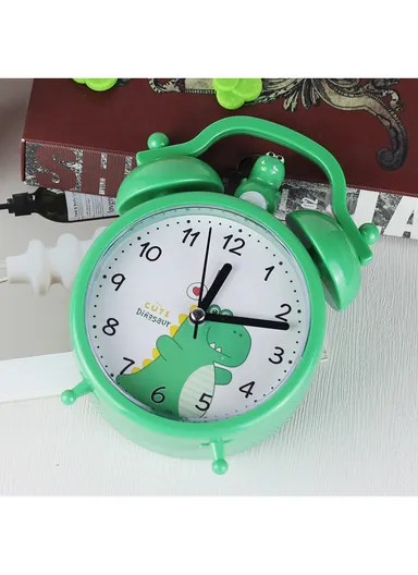 Cute Dinosaur Alarm Clock with Clear Ticking Movement, Simple Switch-Off, Battery Operated &amp; Non-Snooze Kids Alarm TX294 - Green