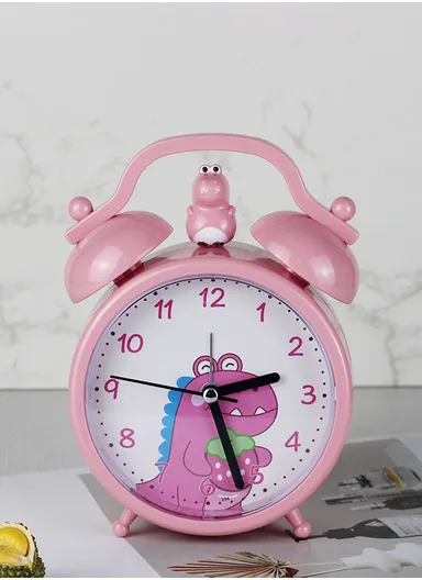 Cute Dinosaur Alarm Clock with Clear Ticking Movement, Simple Switch-Off, Battery Operated &amp; Non-Snooze Kids Alarm TX294 - Pink