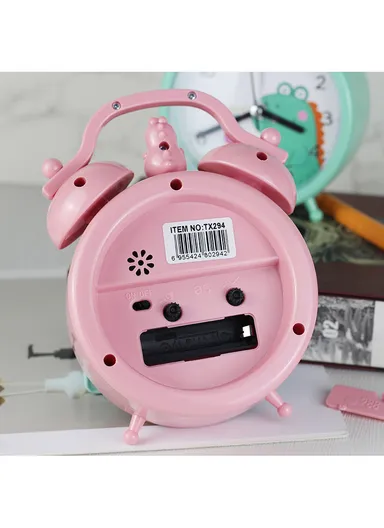 Cute Dinosaur Alarm Clock with Clear Ticking Movement, Simple Switch-Off, Battery Operated &amp; Non-Snooze Kids Alarm TX294 - Pink