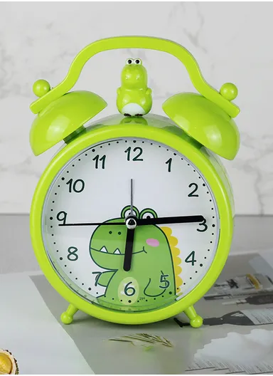 Cute Dinosaur Alarm Clock with Clear Ticking Movement, Simple Switch-Off, Battery Operated &amp; Non-Snooze Kids Alarm TX294 - Lime