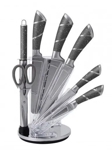 8-Pieces Stainless Steel Knife Block Set with Acrylic Holder (H23 × D15)cm - Grey
