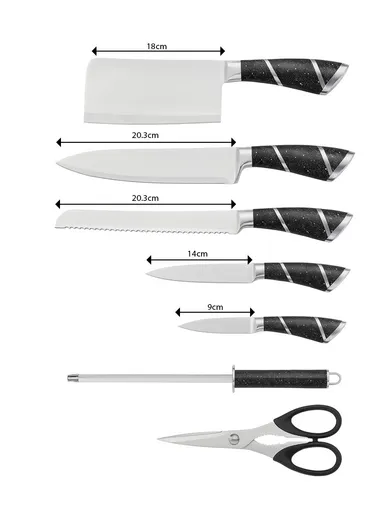 8-Pieces Stainless Steel Knife Block Set with Acrylic Holder (H23 × D15)cm - Grey