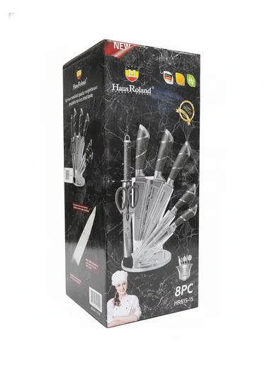 8-Pieces Stainless Steel Knife Block Set with Acrylic Holder (H23 × D15)cm - Grey