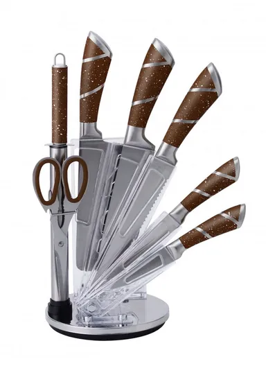 8-Pieces Stainless Steel Knife Block Set with Acrylic Holder (H23 × D15)cm - Brown
