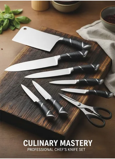 8-Pieces Stainless Steel Knife Block Set with Acrylic Holder (H23 × D15)cm - Brown