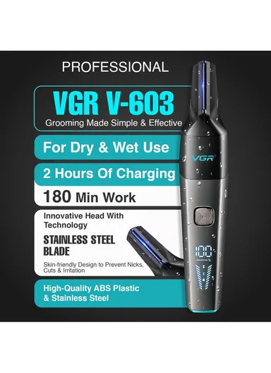 3-in-1 Nose, Ear &amp; Body Hair Trimmer, Rechargeable IPX5 Waterproof Grooming Kit with LED Display V-603