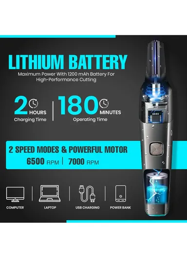 3-in-1 Nose, Ear &amp; Body Hair Trimmer, Rechargeable IPX5 Waterproof Grooming Kit with LED Display V-603