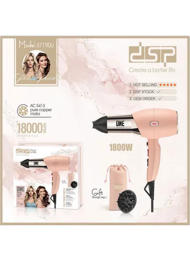 1800W Professional Hair Dryer AC Motor With 2 Speed Levels &amp; 3 Adjustable Temperatures 37190U