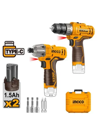 2-piece Set of Cordless Screwdrivers 12V USB-Type-C with 2x 1.5Ah Li-Ion Battery Packs