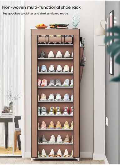 9-Tier Vertical Narrow Shoe Rack Organizer Tall Shoe Rack for Closet Entryway Non-Woven Cover Shoe Shelf (W58 x D30 x H158)cm - Win Red