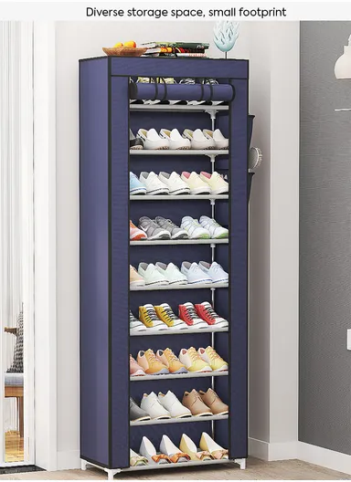 9-Tier Vertical Narrow Shoe Rack Organizer Tall Shoe Rack for Closet Entryway Non-Woven Cover Shoe Shelf (W58 x D30 x H158)cm - Win Red