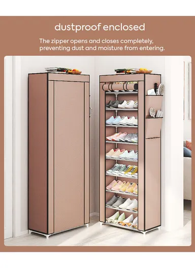 9-Tier Vertical Narrow Shoe Rack Organizer Tall Shoe Rack for Closet Entryway Non-Woven Cover Shoe Shelf (W58 x D30 x H158)cm - Win Red