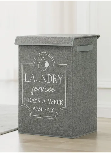 Foldable Laundry Storage Stool with Lid, Large Fabric Clothes Hamper &amp; Organizer with Side Handles (W40 × D29 × H60)cm – Grey