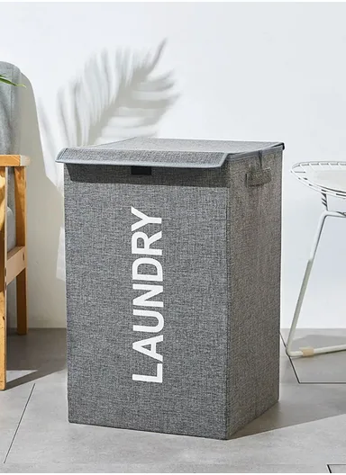 Foldable Laundry Storage Stool with Lid, Large Fabric Clothes Hamper &amp; Organizer with Side Handles (W40 × D29 × H60)cm – Grey