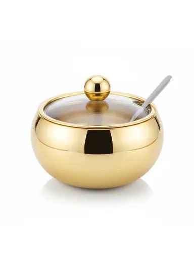 450ml Sugar Bowl with Spoon and Tempered Glass Lid ZD1042 - Gold