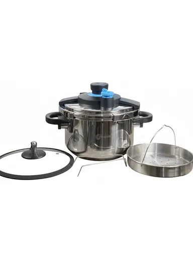 6L Stainless Steel Induction Pot with Glass &amp; Pressure Lids, Impact Bonding Technology ZD1065