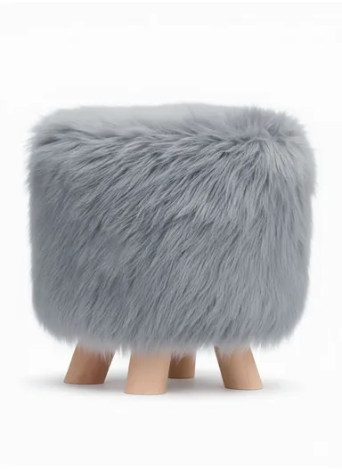 Simple Creative Long Faux Fur Small Stool Portable, Anti-Slip Top &amp; Space-Saving Design (D30 x H32)cm – Grey