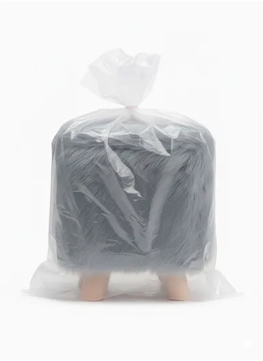 Simple Creative Long Faux Fur Small Stool Portable, Anti-Slip Top &amp; Space-Saving Design (D30 x H32)cm – Grey