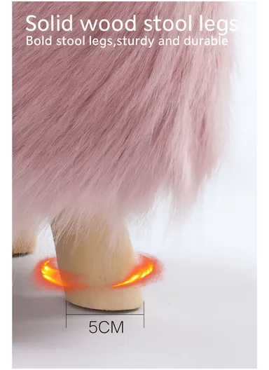 Simple Creative Long Faux Fur Small Stool Portable, Anti-Slip Top &amp; Space-Saving Design (D30 x H32)cm – Cream