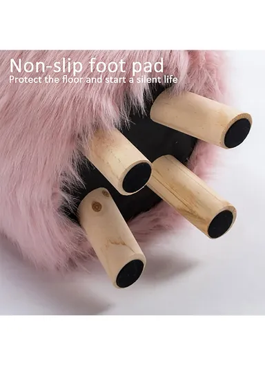 Simple Creative Long Faux Fur Small Stool Portable, Anti-Slip Top &amp; Space-Saving Design (D30 x H32)cm – Cream