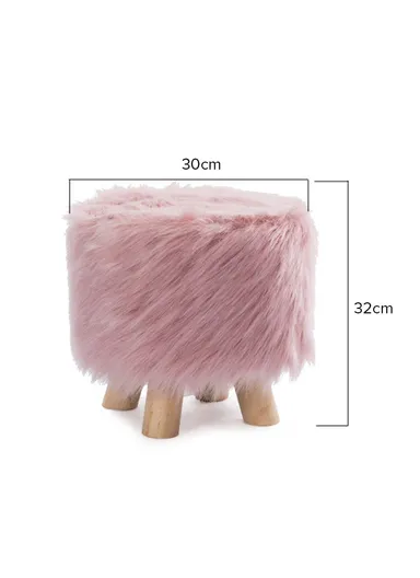 Simple Creative Long Faux Fur Small Stool Portable, Anti-Slip Top &amp; Space-Saving Design (D30 x H32)cm – Cream