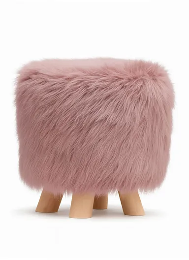 Simple Creative Long Faux Fur Small Stool Portable, Anti-Slip Top &amp; Space-Saving Design (D30 x H32)cm – Pink