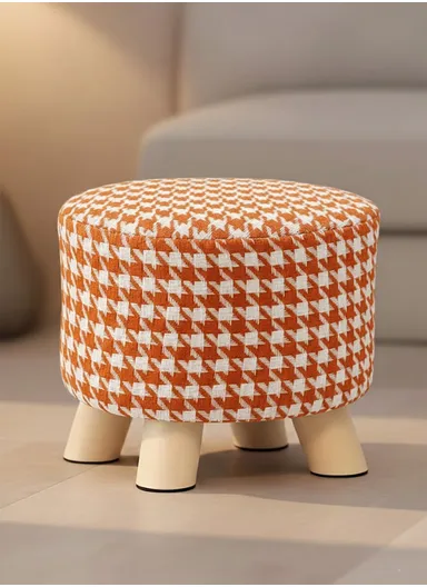 Simple Creative Mesh HandStooth Small Stool Portable, Anti-Slip Top &amp; Space-Saving Design (D27 x H24)cm - Orange &amp; White