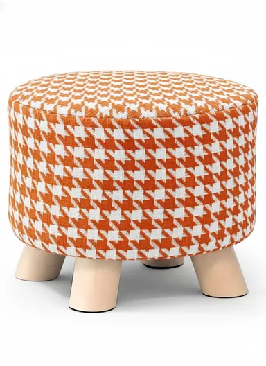 Simple Creative Mesh HandStooth Small Stool Portable, Anti-Slip Top &amp; Space-Saving Design (D27 x H24)cm - Orange &amp; White