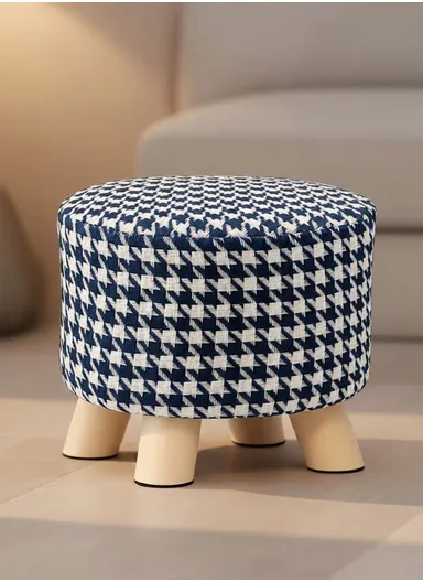Simple Creative Children HandStooth Small Stool Portable, Anti-Slip Top &amp; Space-Saving Design (D27 x H24)cm - Navy &amp; White