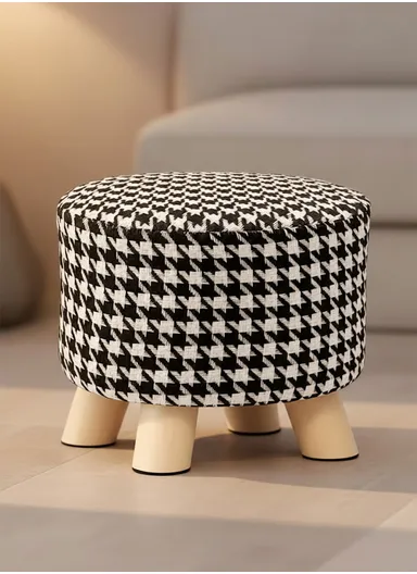 Simple Creative Mesh HandStooth Small Stool Portable, Anti-Slip Top &amp; Space-Saving Design (D27 x H24)cm - Black &amp; White
