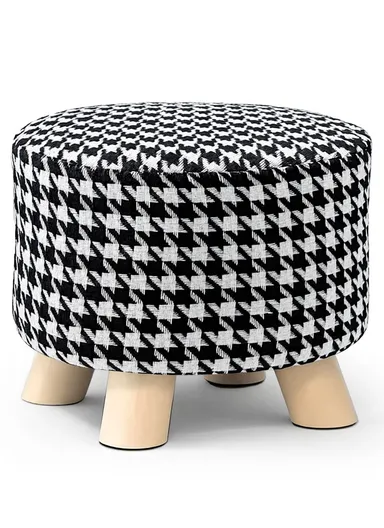 Simple Creative Mesh HandStooth Small Stool Portable, Anti-Slip Top &amp; Space-Saving Design (D27 x H24)cm - Black &amp; White