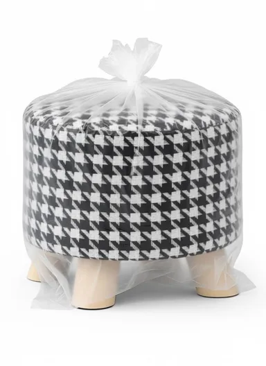 Simple Creative Mesh HandStooth Small Stool Portable, Anti-Slip Top &amp; Space-Saving Design (D27 x H24)cm - Black &amp; White